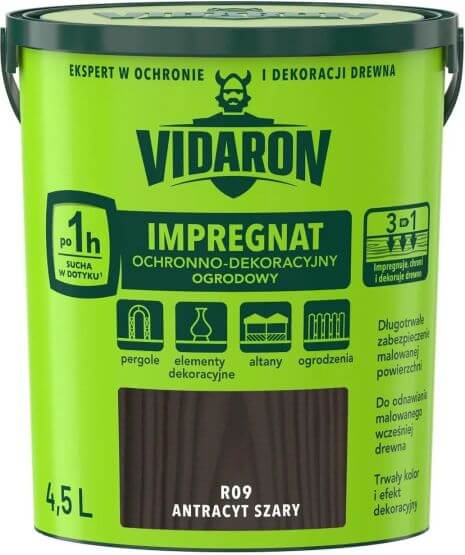 Impregnat Ochronno Dekoracyjny Ogrodowy Antracyt Szary R09 4.5 L Vidaron