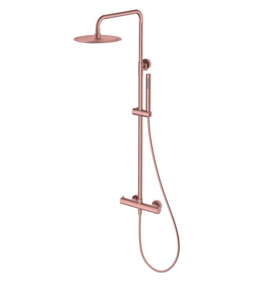 Kolumna Natryskowa Termostatyczna 2-Funkcyjna Z Zestawem Natryskowym I Deszczownicą 250 mm Fly Miedź Szczotkowana 0401202BRG Emporia