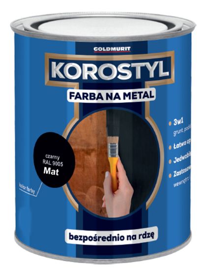 Farba Na Metal 3W1 Korostyl Czarny Mat 9005 0,7L Goldmurit