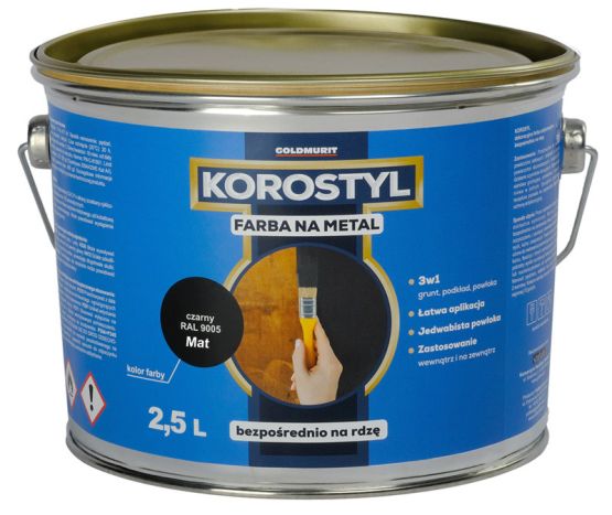 Farba Na Metal 3W1 Korostyl Czarny Mat 9005 2,5L Goldmurit