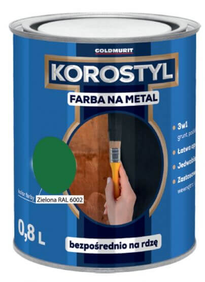 Farba Na Metal 3W1 Korostyl Zielony RAL 6002 0,8L Goldmurit