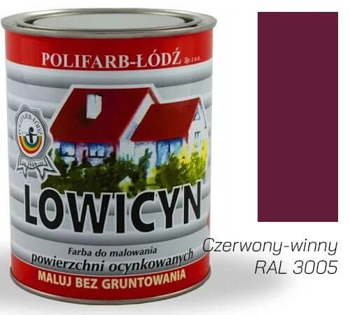 Farba Lowicyn Czerwony Winny 10L RAL 3005 Polifarb Łódź