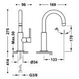 Bateria Umywalkowa Study Bursztyn-Chrom 26290403TAM Tres