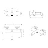 Bateria Wannowa Ścienna Bez Zestawu Prysznicowego Fly Gun Metal 03030BN Emporia