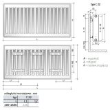 Grzejnik Stalowy Płytowy Z Podłączeniem Bocznym Compact C22 600x400 mm Biały RAL9016 F062206004010300 Purmo