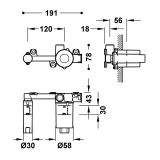 Bateria Umywalkowa Ścienna Study 26230011AC + element podtynkowy 20830002 Tres - OUTLET ostatni komplet w tej cenie