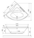 Wanna Narożna 150x150 cm Glamour Biały Połysk WAEX.GLA15WH Excellent