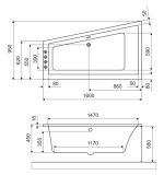 Wanna Narożna Lewa 160x95 cm M-Sfera Slim Biały Połysk WAEX.MSL16WHS Excellent