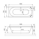 Wanna Prostokątna 160x75 cm Oceana Slim Szary Mat WAEX.OCE16GRMS Excellent