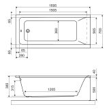 Wanna Prostokątna 170x70 cm Savia Biały Połysk WANL.SAV17WH Excellent