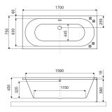 Wanna Prostokątna 170x75 cm Oceana Slim Szary Mat WAEX.OCE17GRMS Excellent