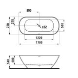 Wanna Wolnostojąca 1700x750 mm Lua Biały H2200820000001 Laufen