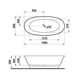 Wanna Wolnostojąca 1900x900 mm The New Classic Biały H2208520000001 Laufen