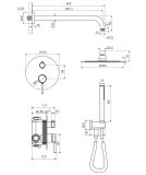 Zestaw Prysznicowo-Wannowy Podtynkowy 2 Funkcyjny Z Deszczownicą 25 cm PI Grafit Szczotkowany AREX.SET.1245AB Excellent