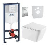 Zestaw Podtynkowy 5w1 Rapid SL Stelaż Grohe + Przycisk Skate + Wsporniki + Mata + Miska WC Kwadratowa z Deską