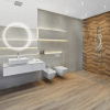Projekt łazienki w kamieniu i drewnie