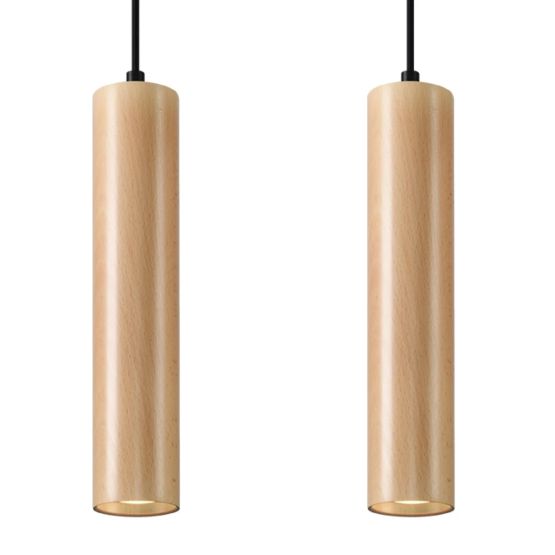 Sollux Lampa Wisząca LINO 2 naturalne drewno Peach Puff Gu10