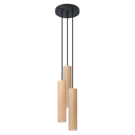 Sollux Lampa Wisząca LINO 3P naturalne drewno Peach Puff Gu10