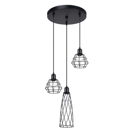 Sollux Lampa wisząca SUBA 3P czarna Powder Blue industrialny E27