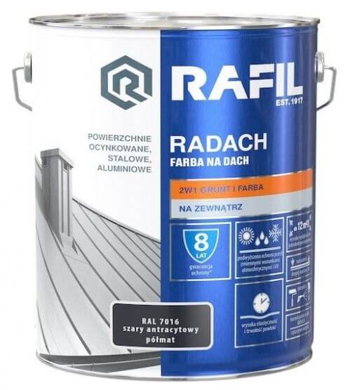 Farba Na Dach Radach 10l Antracyt Półmat RAL7016 Rafil