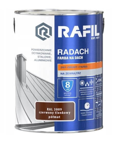Farba Do Dachów Radach Czerwony Tlenk. Półmat RAL3009 10L Rafil