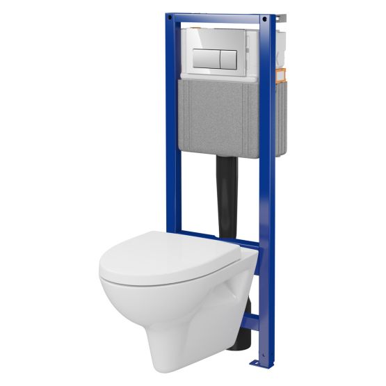 Zestaw Stelaż Podtynkowy Z Przyciskiem Miska WC Z Deską Parva Biały S701-894 Cersanit