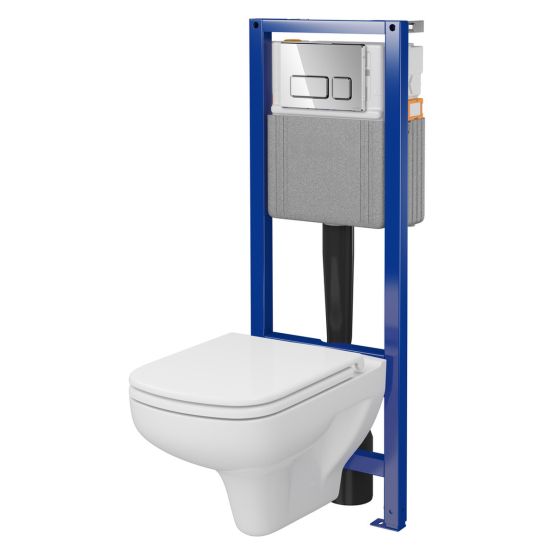 Zestaw Stelaż Podtynkowy Z Przyciskiem Miska WC Z Deską Colour Biały S701-768 Cersanit