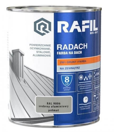 Farba Na Dach Radach 10L Srebrny Aluminiowy RAL 9006 Rafil