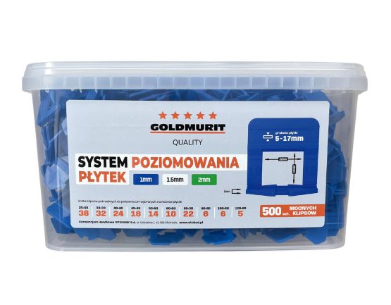 System Poziomowania Płytek Klipsy Rozmiar 1mm Niebieskie Opakowanie 500 sztuk Goldmurit