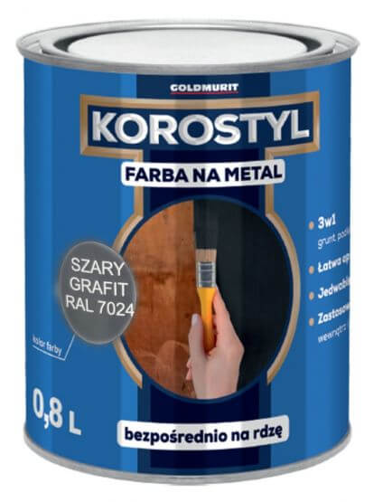 Farba Na Metal 3W1 Korostyl Szary Grafitowy RAL 7024 0,8L Goldmurit