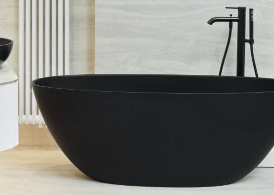 Wanna Wolnostojąca Owalna Wika 160x70,5 Czarny Mat Marmorin