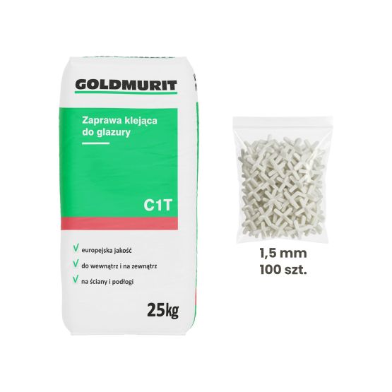 Zestaw Zaprawa Klejąca Do Glazury 25kg + Krzyżyki Dystansowe Z Uchwytem 1,5mm 100 Szt. Goldmurit
