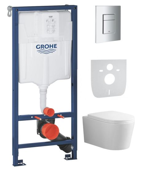 Zestaw Podtynkowy 4w1 Stelaż Rapid SL Ze Wspornikami Grohe + Przycisk Skate + Mata + Miska WC z Deską