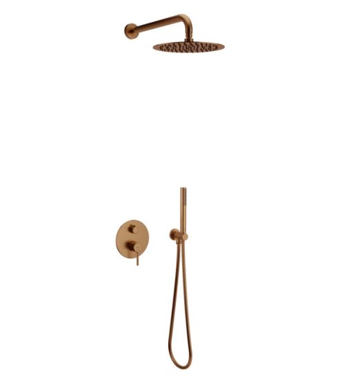 Zestaw Prysznicowo-Wannowy Podtynkowy 2 Funkcyjny Z Deszczownicą 25 cm PI Miedziany Szczotkowany AREX.SET.1245CB Excellent