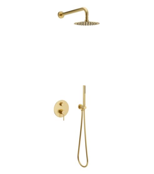 Zestaw Prysznicowo-Wannowy Podtynkowy 2 Funkcyjny Z Deszczownicą 25 cm PI Złoty Szczotkowany AREX.SET.1245GB Excellent