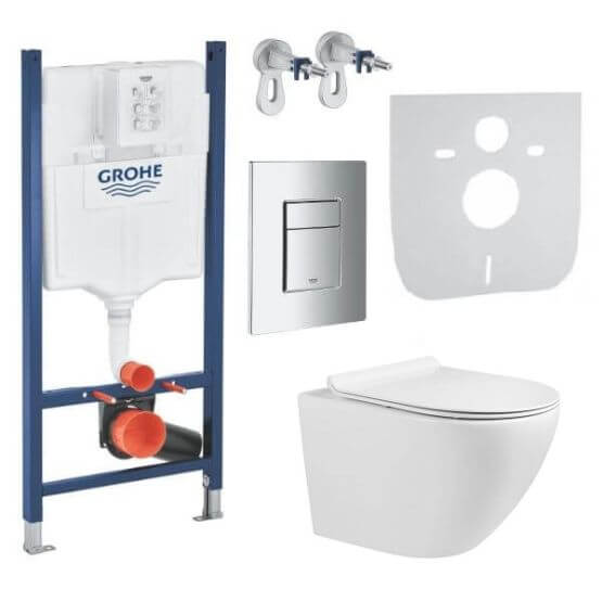 Zestaw Podtynkowy 6w1 Rapid SL Stelaż 38840000 Grohe + Przycisk Skate + Wsporniki + Mata + Miska WC z Deską