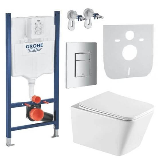 Zestaw Podtynkowy 6w1 Rapid SL Stelaż 38840000 Grohe + Przycisk Skate + Wsporniki + Mata + Miska WC Kwadratowa z Deską